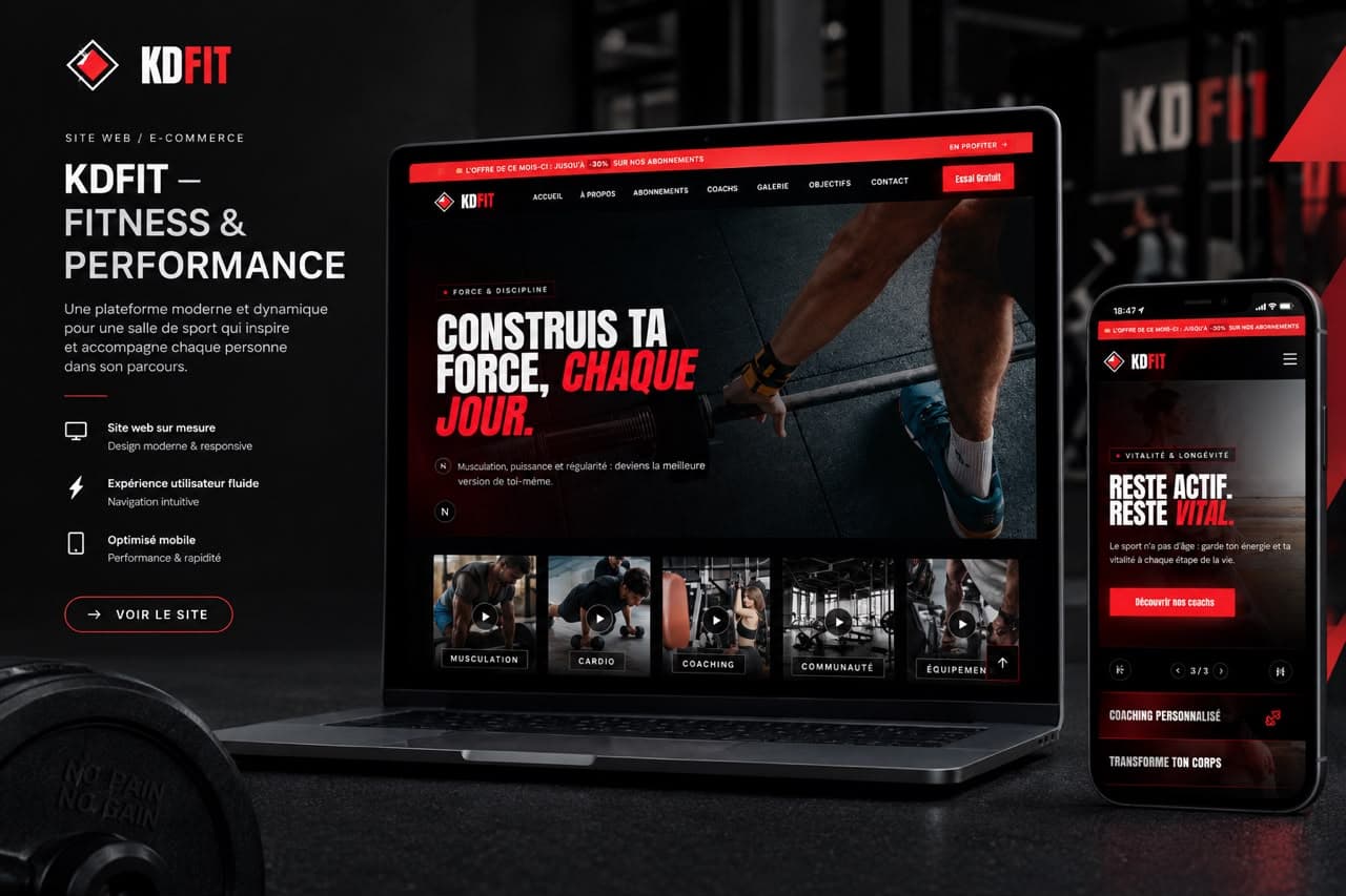 KDFIT — Fitness & Wellness — A modern, immersive digital experience designed for a fitness gym, featuring a strong visual identity, responsive design, and performance-driven navigation.